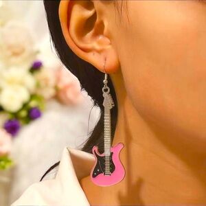 Electric guitar‎ silver plated pink dangle drop earrings faux fashion jewelry